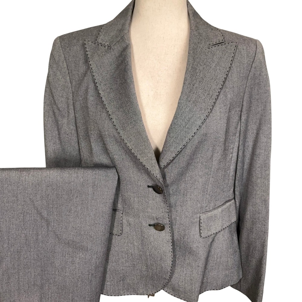 Anne Klein Skirt Suit Women 14P Gray Pick Stitch 2PC Set